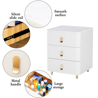 Modern Wood Nightstand,Home  Bedside Tables Dresser with 3 Drawers,Wood Storage Chest of Drawers(White)