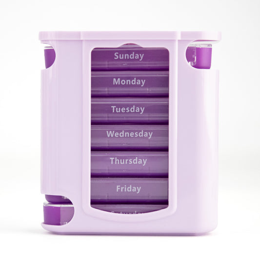 Weekly Pill Organizer, 7 Stackable Compartments Four Times-a-Day - Morning, Noon, Evening, and Bedtime