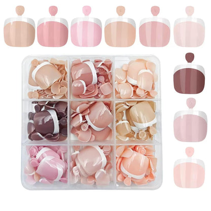 French Tip Press on Toenails Mix Color Fake Toenails White French Press on Toe Nails Summer Acrylic Toenails Kit Short Square Glue on Toe Nails for Women Girls