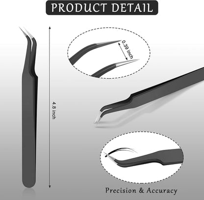 9 Pieces Curved Pointed Craft Tweezers Stainless Steel Precision Tweezer with Protective Cover for Rhinestones Dried Flowers Craft Stickers Eyelash Extension Jewelry Making(Black)