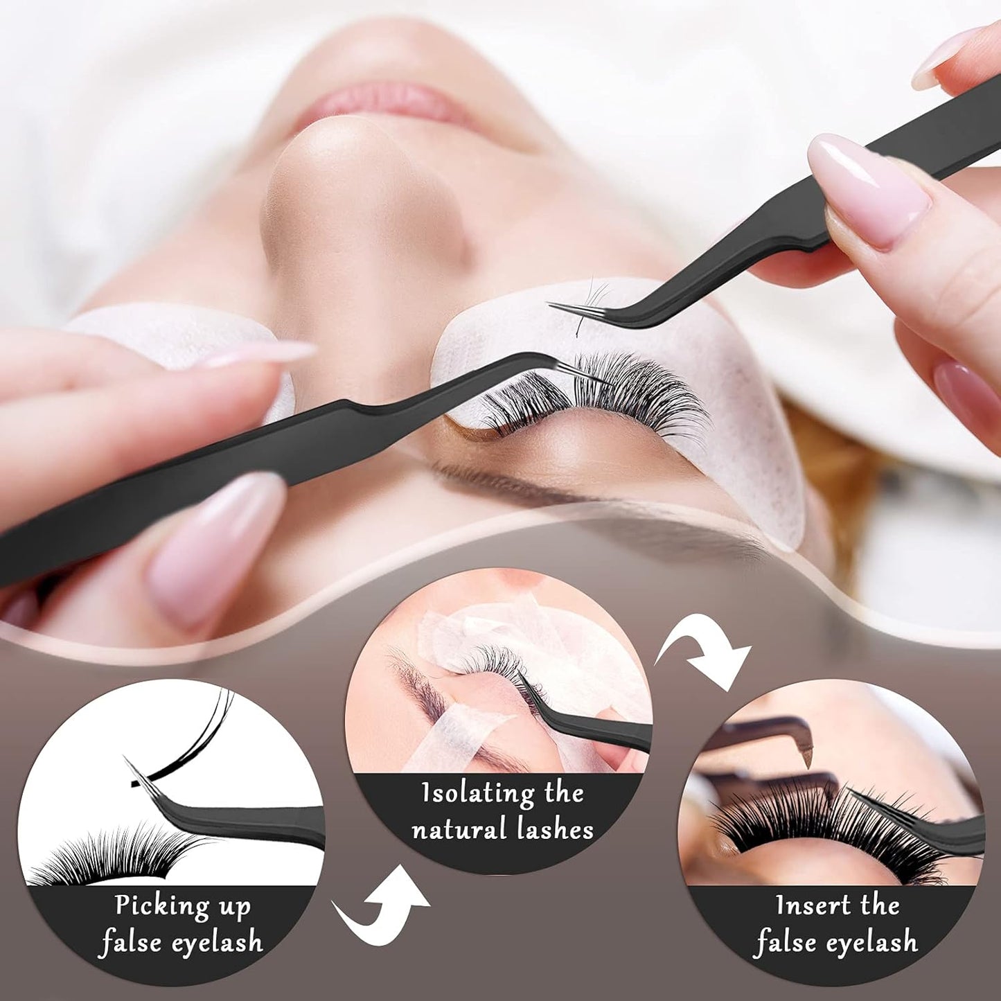 9 Pieces Curved Pointed Craft Tweezers Stainless Steel Precision Tweezer with Protective Cover for Rhinestones Dried Flowers Craft Stickers Eyelash Extension Jewelry Making(Black)