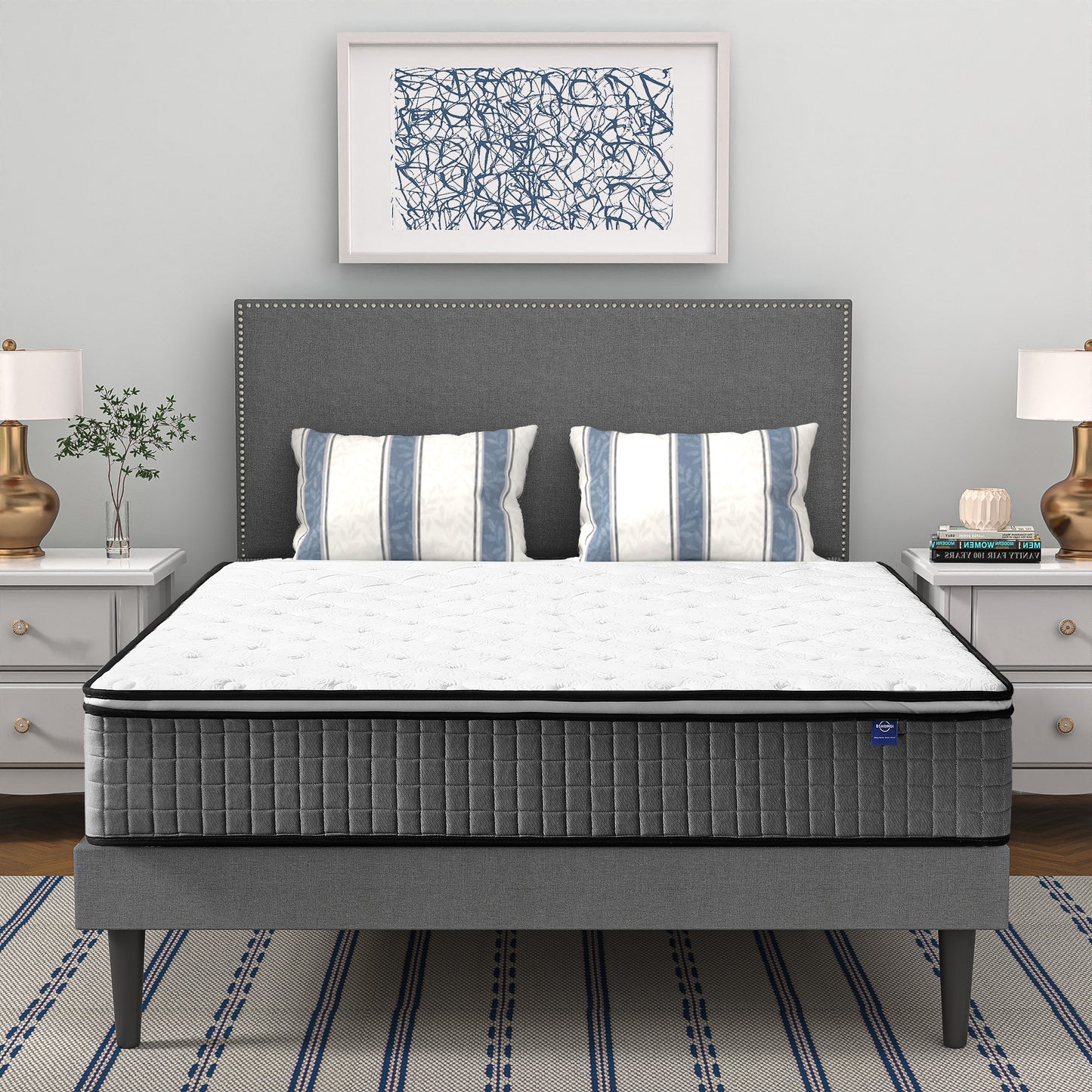 Plaid mattress,12-inch thick memory foam mattress,Queen&King Size Mattress Bed in a Box,Fiberglass Free Mattress