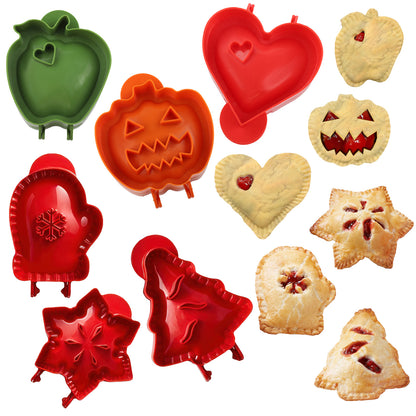 6PCS Christmas Mini Pie Molds for Baking, Party Potluck Hand Pie Molds, Pumpkin Cookie Cutters, Hand Pies Press Mold Maker for Festivals and Parties, Pies Gadgets For Ravioli,Pierogi,Calzone,Empanada