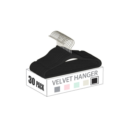 Premium Black Velvet Hangers 30 Pack-Space Saving Felt Hanger, Non Slip Clothes Hangers fo! Closet, Heavy Duty Hanger for coats, Shirts & Pants,360° Swivel Hook, Hold Up to 10lbs