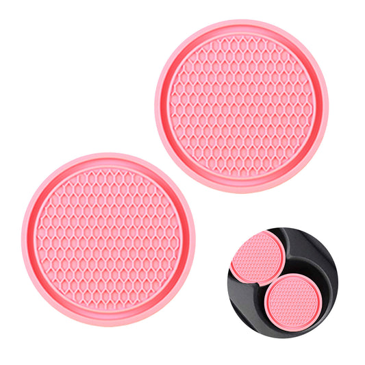 2 PCS Car Cup Holder Coaster, 2.75In PVC Anti Slip Cup Holder Insert Coaster, Honeycomb Waterproof Fixed Tea Coaster, Universal for Vehicle Interior Cup Mats (Pink)