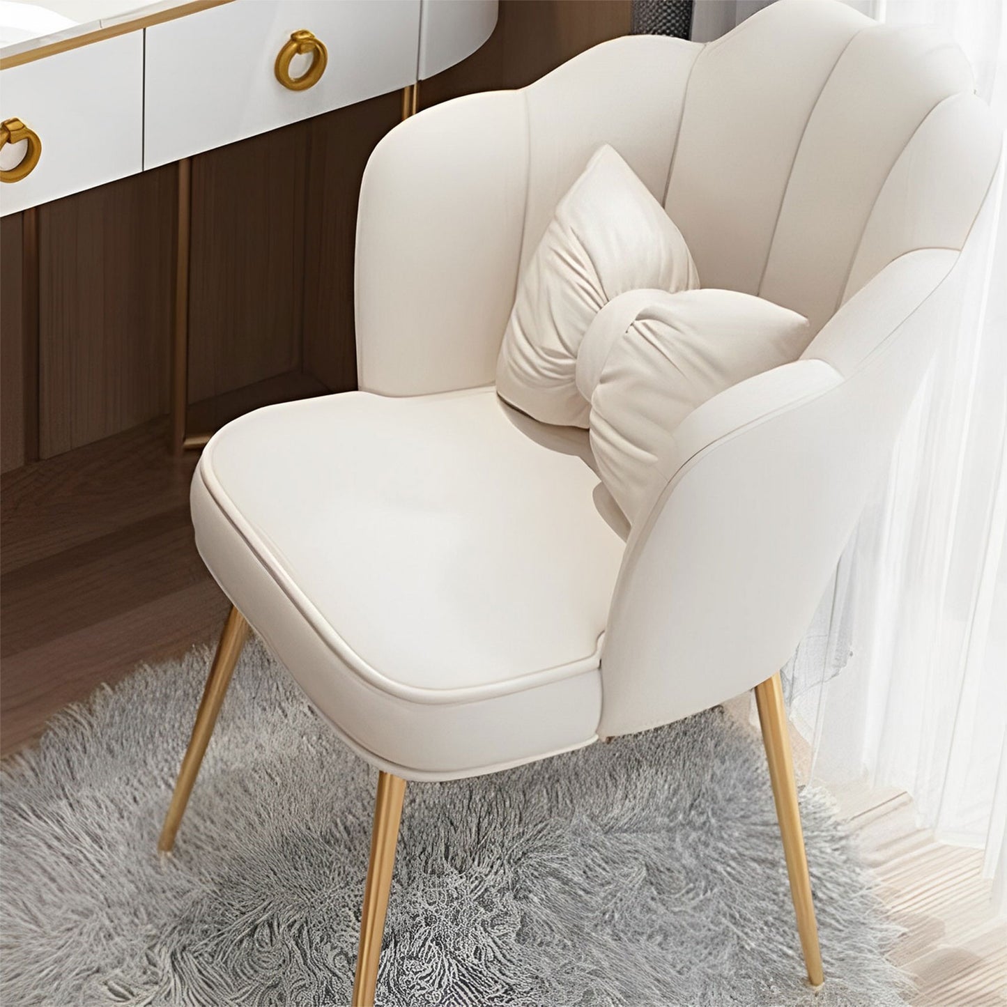 Petal Vanity Chair for Makeup Room - Vanity Chair with Metal Legs, Makeup Chair for Bedroom (White)