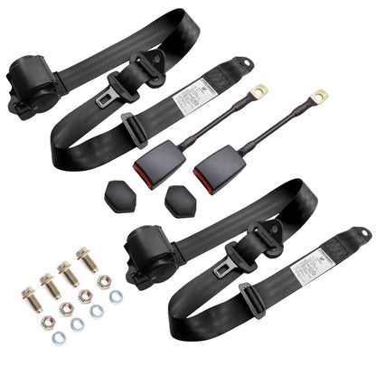 2 Pack 3 Point Seat Belt Pads Universal Adjustable Retractable Lap Set for Go Kart,Club Golf Cart,UTV,VR,Minivan Van, SUV, Cars, Buggies,Pickup，Truck for Modification Belts Kits (L-Black)