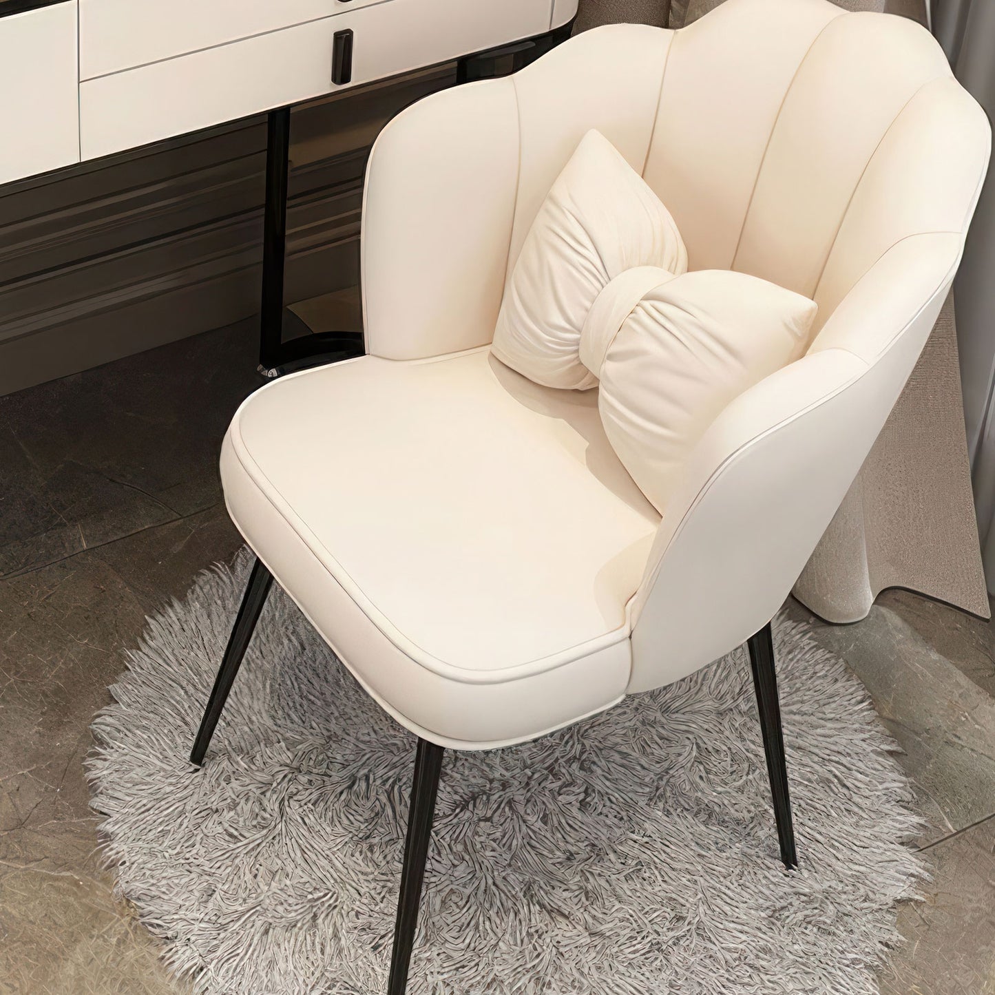 Petal Vanity Chair Leisure Accent Chair with Golden Metal Legs(White and Black Chair)