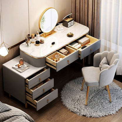 Light gray with gold accents marble top makeup vanity set