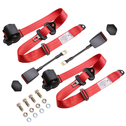 2 Pack 3 Point Seat Belt Pads Universal Adjustable Retractable Lap Set for Go Kart,Club Golf Cart,UTV,VR,Minivan Van, SUV, Cars, Buggies,Pickup and Truck for Modification Belts Kits (Red)