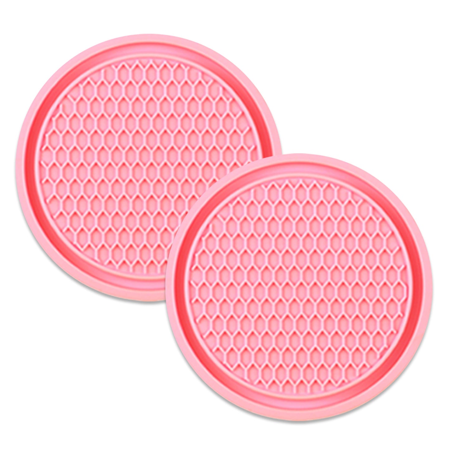 2 PCS Car Cup Holder Coaster, 2.75In PVC Anti Slip Cup Holder Insert Coaster, Honeycomb Waterproof Fixed Tea Coaster, Universal for Vehicle Interior Cup Mats (Pink)
