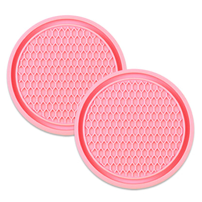 2 PCS Car Cup Holder Coaster, 2.75In PVC Anti Slip Cup Holder Insert Coaster, Honeycomb Waterproof Fixed Tea Coaster, Universal for Vehicle Interior Cup Mats (Pink)