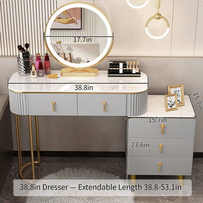 Light gray with gold accents marble top makeup vanity set