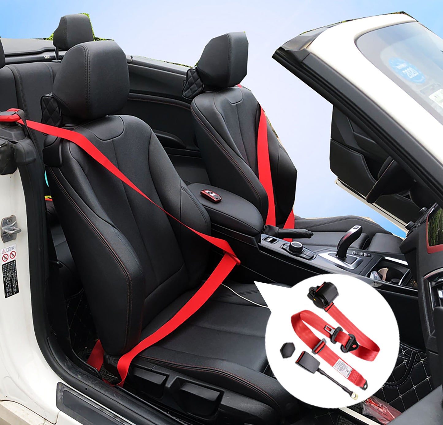 2 Pack 3 Point Seat Belt Pads Universal Adjustable Retractable Lap Set for Go Kart,Club Golf Cart,UTV,VR,Minivan Van, SUV, Cars, Buggies,Pickup and Truck for Modification Belts Kits (Red)