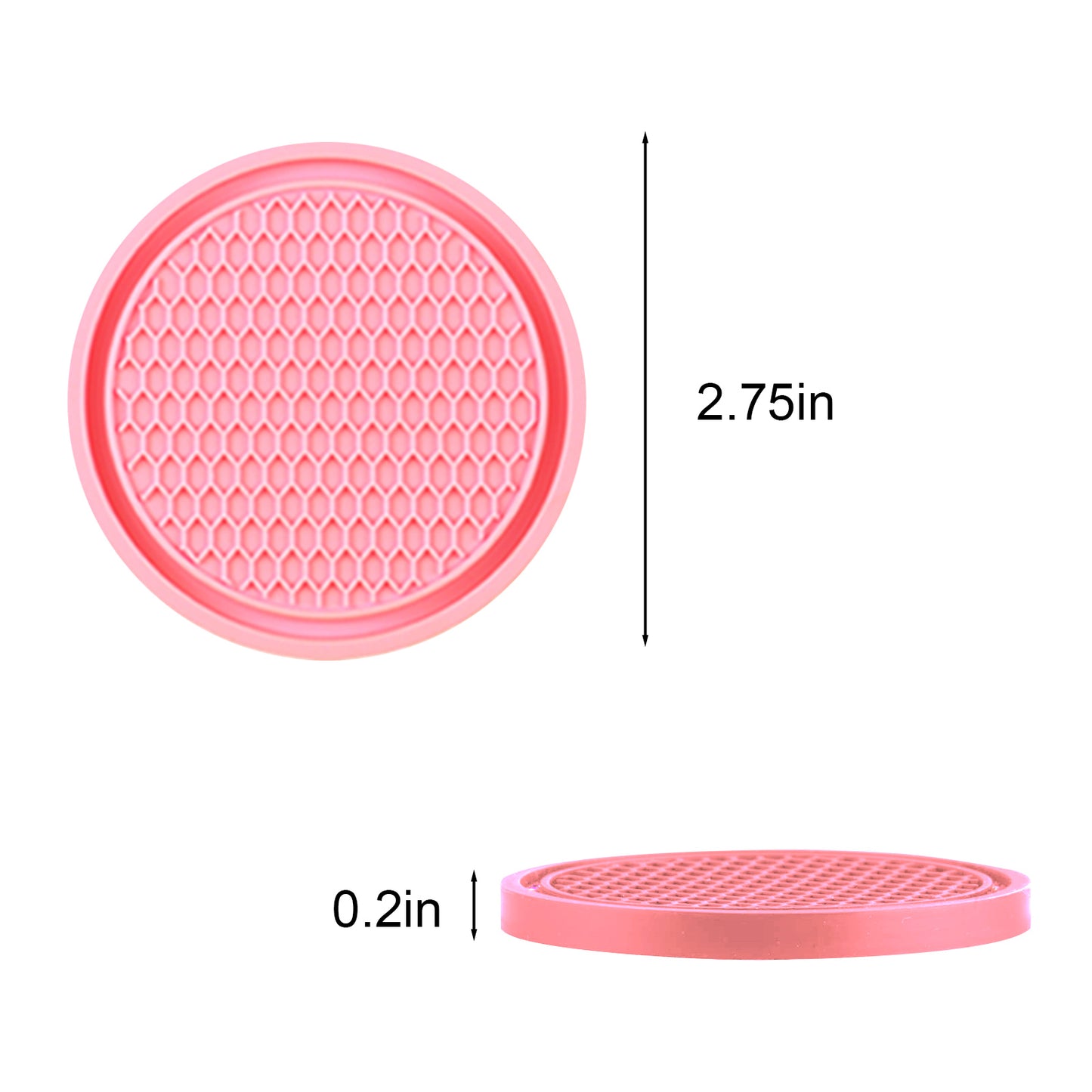 2 PCS Car Cup Holder Coaster, 2.75In PVC Anti Slip Cup Holder Insert Coaster, Honeycomb Waterproof Fixed Tea Coaster, Universal for Vehicle Interior Cup Mats (Pink)