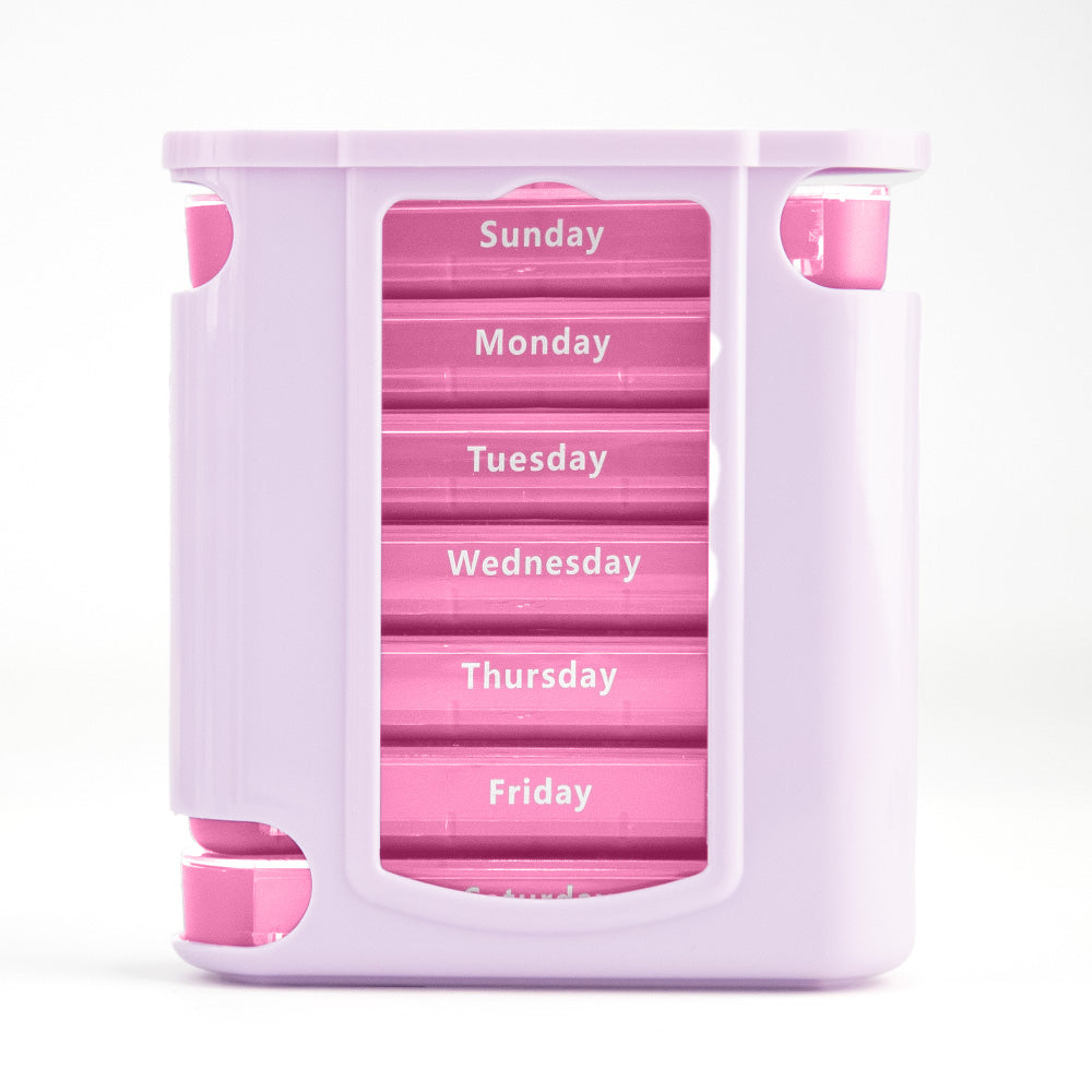Weekly Pill Organizer, 7 Stackable Compartments Four Times-a-Day - Morning, Noon, Evening, and Bedtime