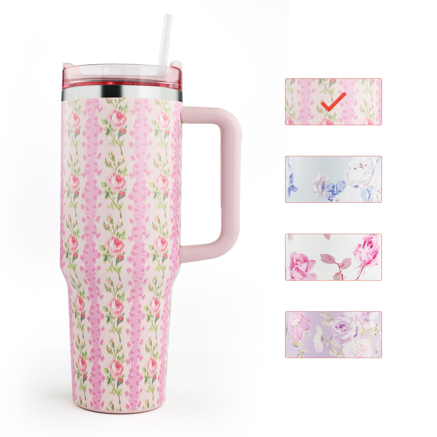 40 oz Flower Tumbler with Handle and Straw,Stainless Steel Insluated Cups Reusable Vacuum Travel Coffee Mug