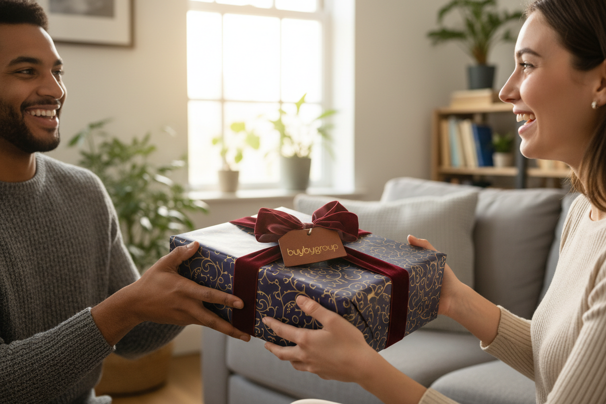 giving a mystery box ordered from buybygroup to a friend as a gift.