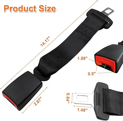 Seat Belt Extender, 2 Packs 14" Car Buckles Seat Belt Extension with Metal Tongue, Car Seatbelt Extension for Obese Men Pregnant Women Child, Seat Belt Clip Extender Car Accessories (14inch))
